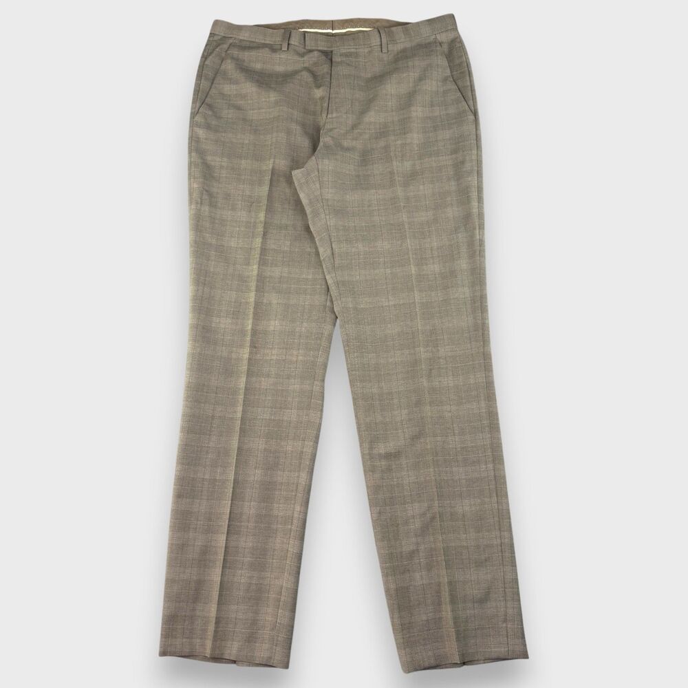 Hugo Boss Wool Trousers Mens 32 X 31.5 Glen Check Plaid Flat Front Dress Pants